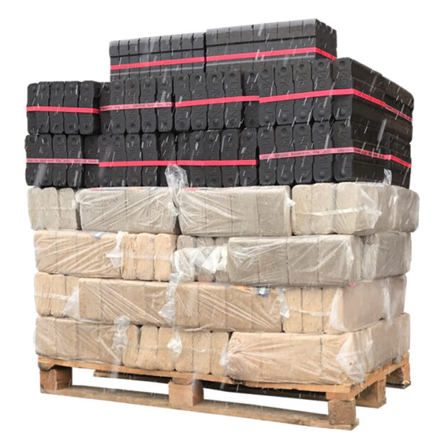 Mezcla de briquetas de madera Pini Kay 100% roble + paleta de roble Nestro (960Kg) Mezcla de briquetas de madera ruf + paleta de briquetas de lignito (930Kg)