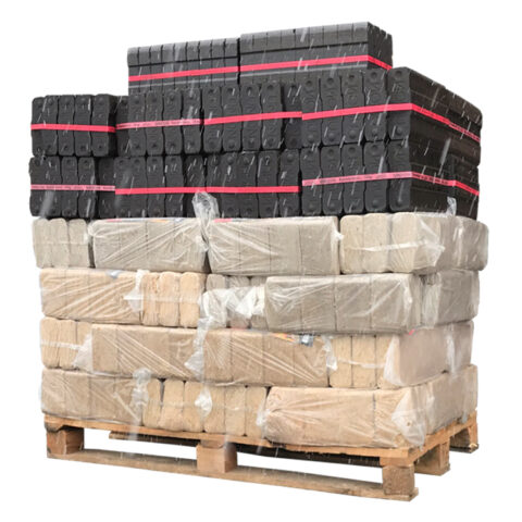 Mezcla de briquetas de madera Pini Kay 100% roble + paleta de roble Nestro (960Kg) Mezcla de briquetas de madera ruf + paleta de briquetas de lignito (930Kg)